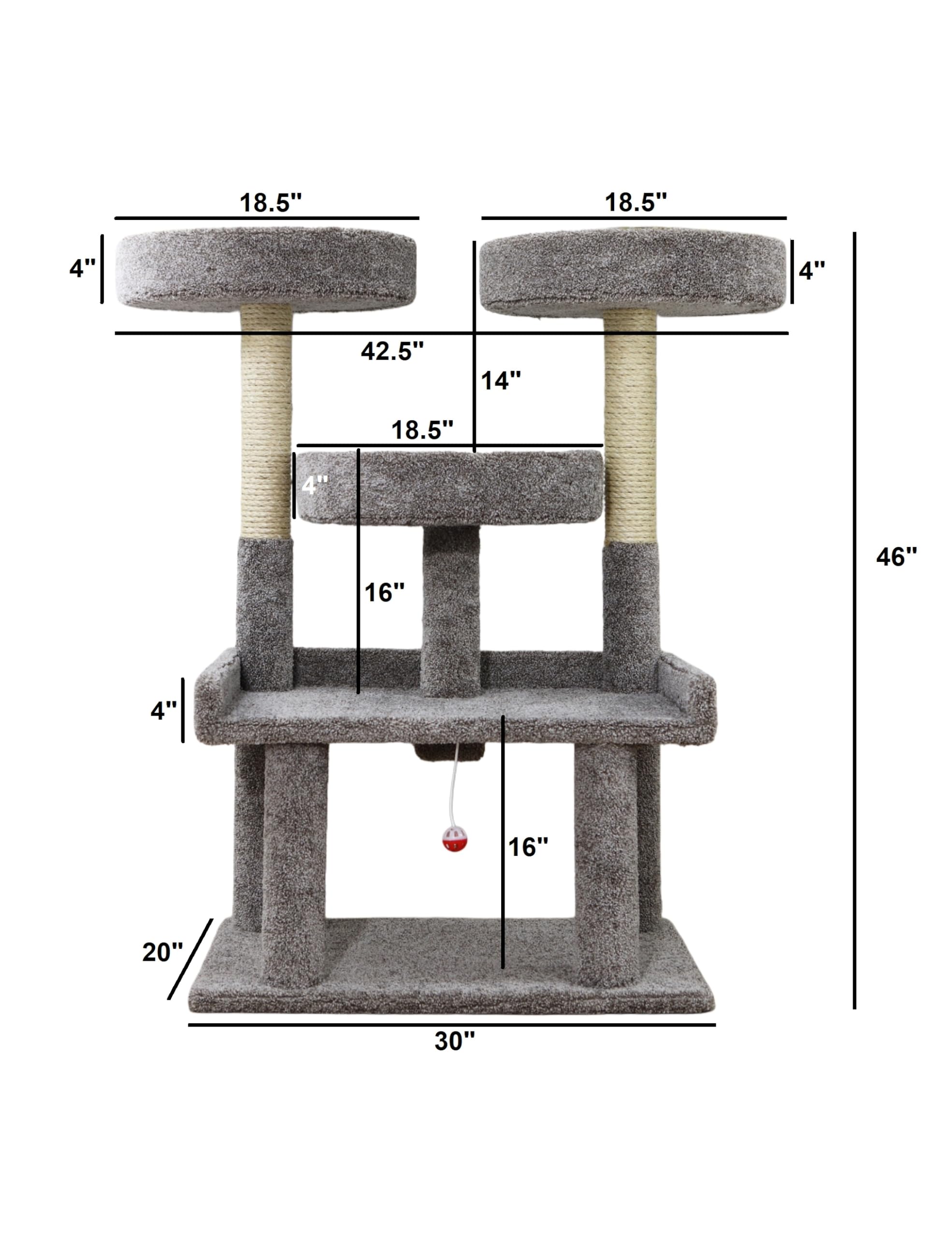 Prestige Cat Trees 46″ XXL Heavy Duty Cat Tree – Extra-Large, Sturdy Indoor Cat Tower with Multiple Perches, Sisal Scratch Posts & Solid Wood Base (Gray) - image 3