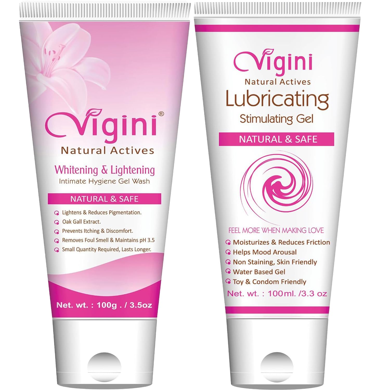 Vigini Natural Lubrication Lubricating Lube Lubricant Water Based Gel Non Staining Washable Female 100g | Lightening Brightening Intimate Feminine Hygiene Vaginal Wash Girls Women 100g