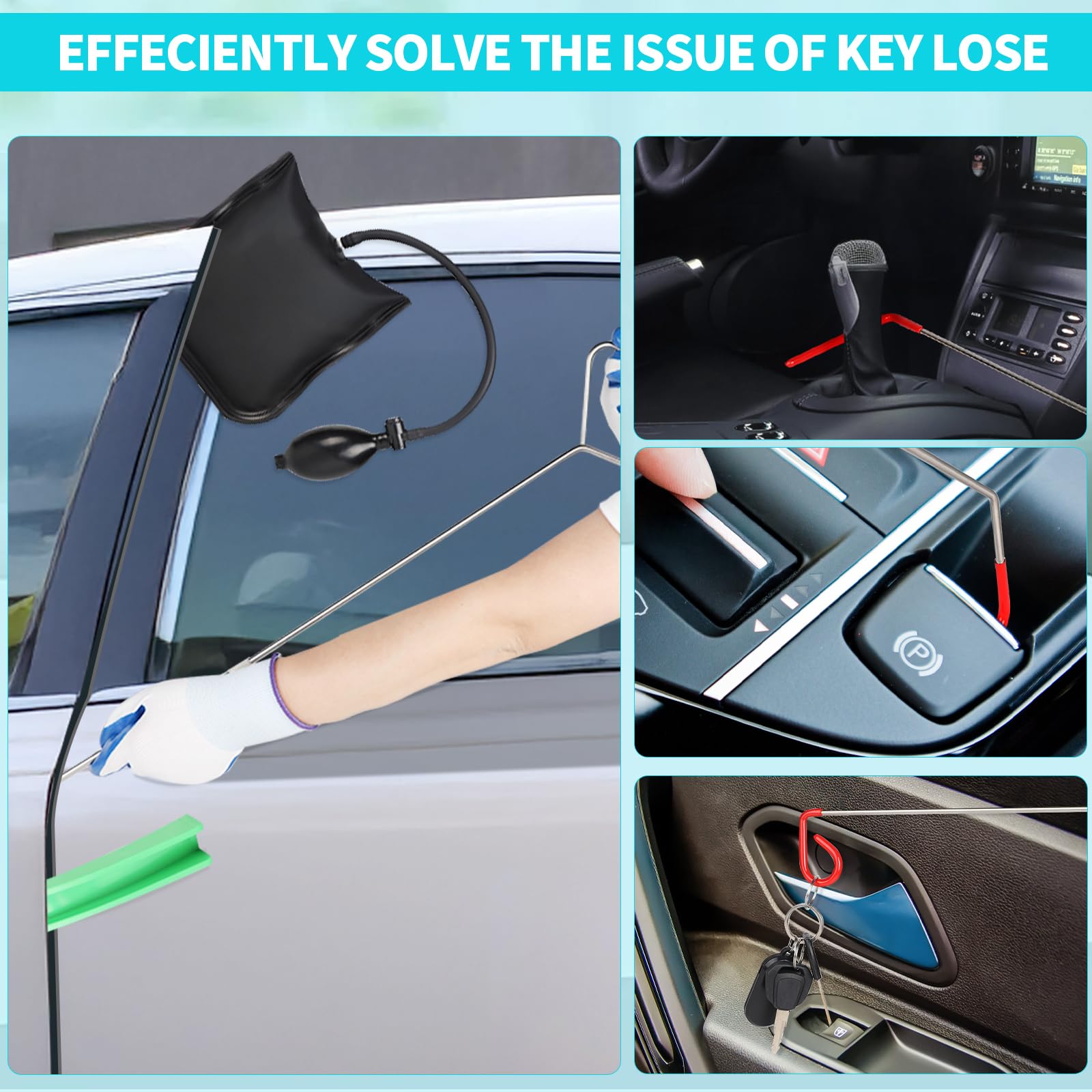 SWAWIS Herramienta Profesional para Coche con Pinza de Largo Alcance, Herramienta de Palanca Cojín de Montaje en Coche y Juego de Manoplas de Emergencia para Abrir Puertas y Ventanas del Coche