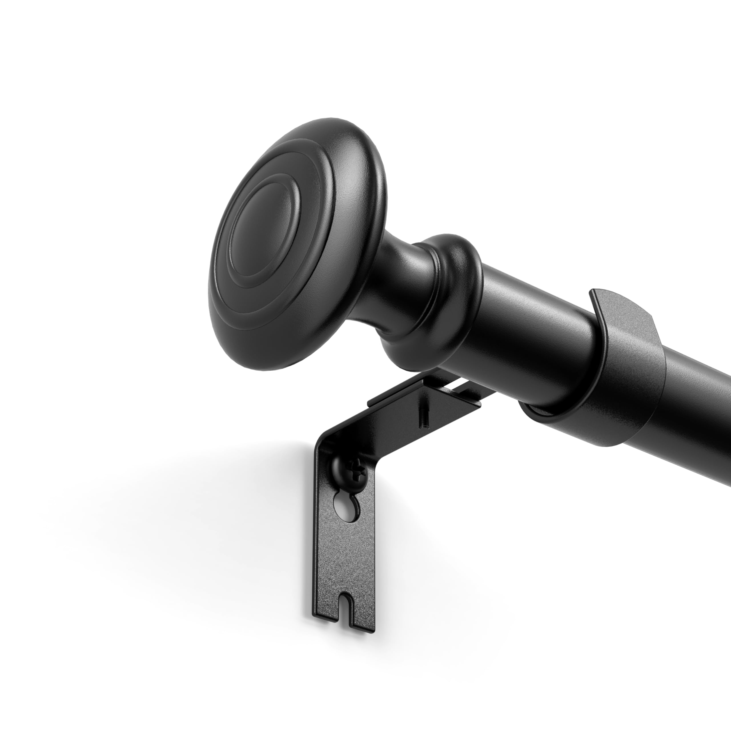 Box Space Curtain Rods for Windows 48 to 84 Inches, 1 Inch Diameter Black Curtain Rod with Decorative Finials, Adjustable Length Window Curtain Rod Heavy Duty Drapery Rod, Black