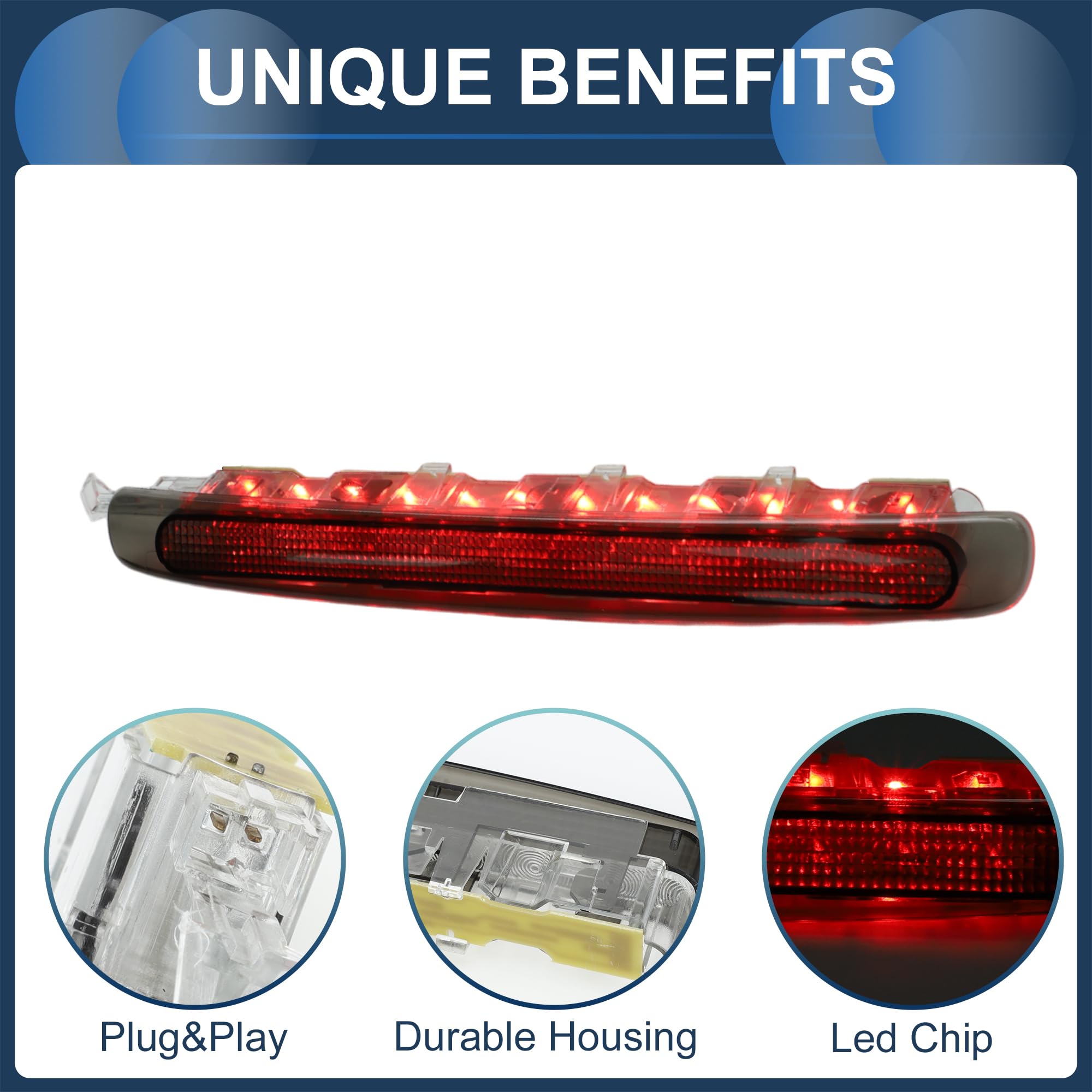 Luz De Freno Led De Tercera Luz De Freno Adecuado para Seat Altea Xl-Type 5P 2006-2015 Carcasa Negra De Plástico Impermeable Luz De Freno De Alto Montaje