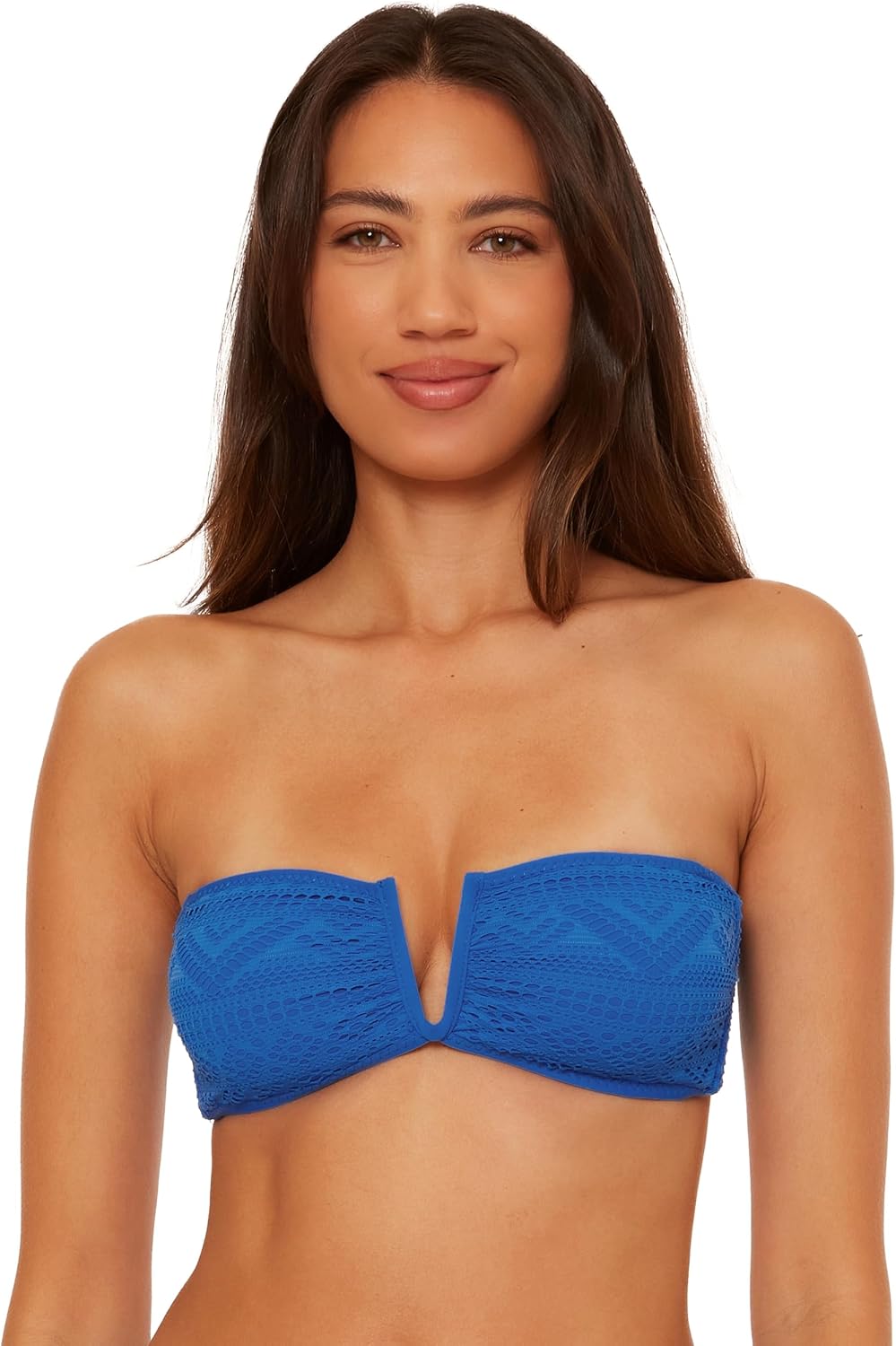BECCA Women's Color Play V-Wire Bandeau Bikini Top, Adjustable, Tie Back, Swimwear Separates for Women