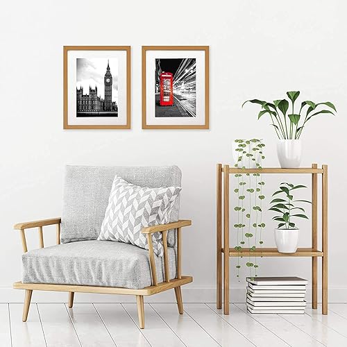 Miniatura 4 de Americanflat - 2 portarretratos de color roble de 11 x 14 pulgadas, con cubierta de vidrio inastillable y moldura de madera compuesta, con paspartú