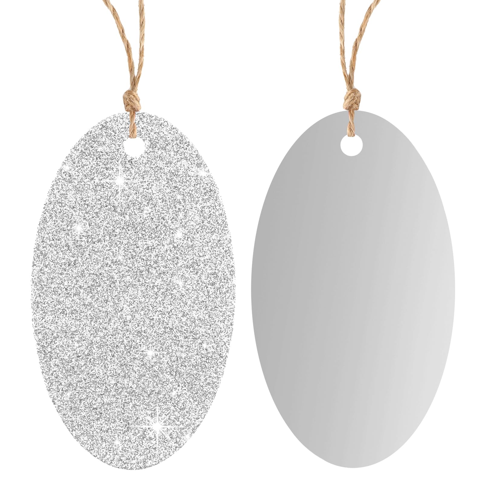KINGLAKE 40 Pcs Silver Gift Tags, Glitter Foil Christmas Tags for Presents