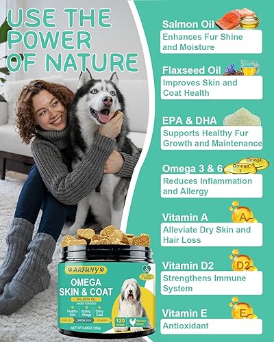 Miniatura 3 de Omega 3 para perros  Suplemento para la piel y el pelaje del perro con ácidos grasos EPA y DHA  Aceite de pescado masticable con aceite de salmón y