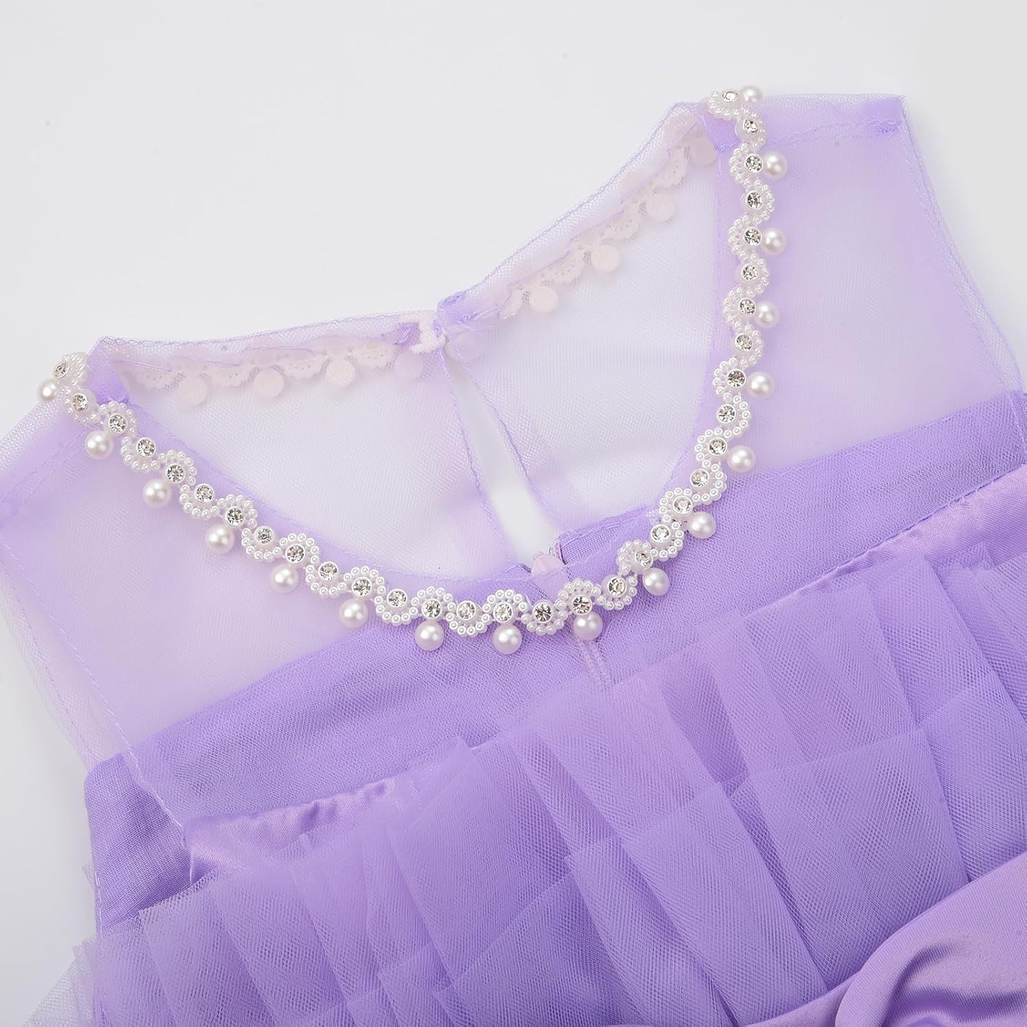 Uhnice Flower Girl Bow Dress Sleeveless Tulle Gown with Pearl Beading for Wedding Birthday Party