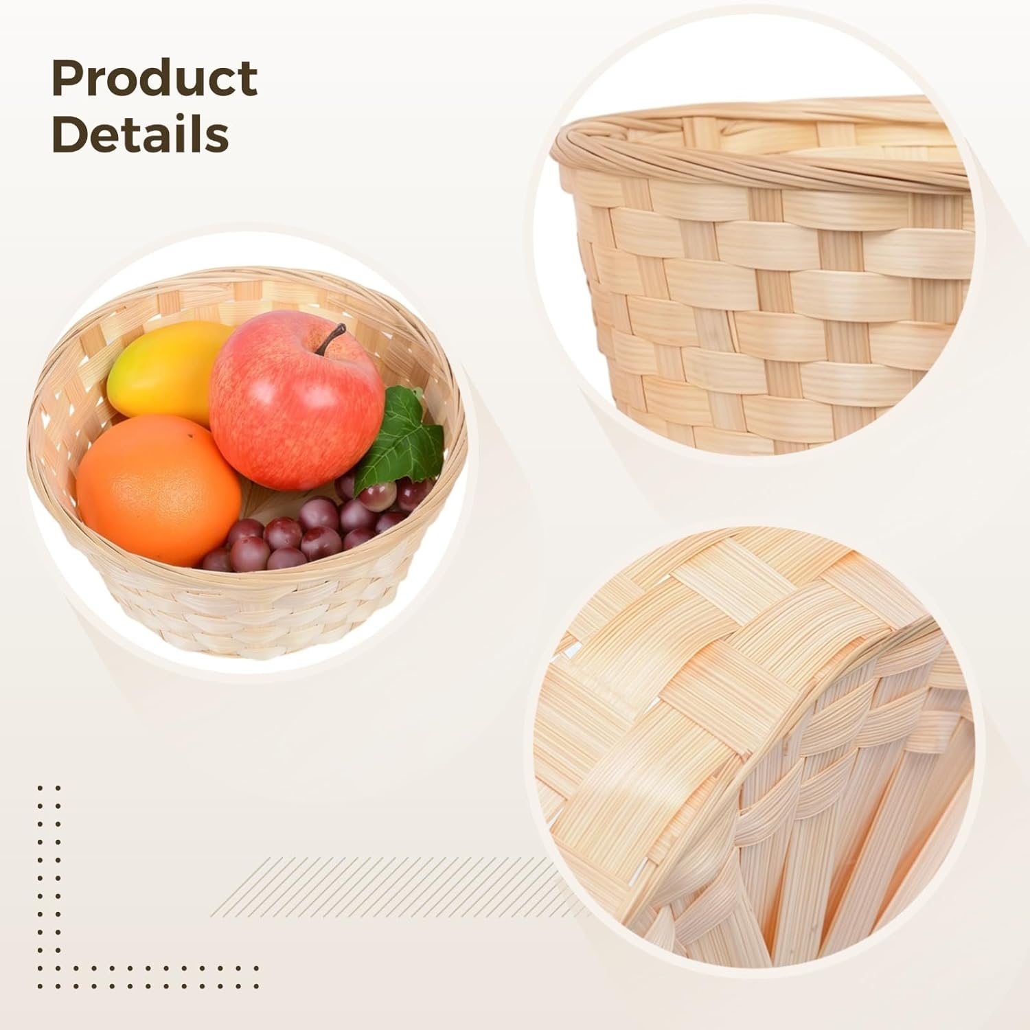Small Round Baskets, 12-Piece Set, Rustic Wood, Kitchen Storage & Serving, Fruit, Bread, Party Decor