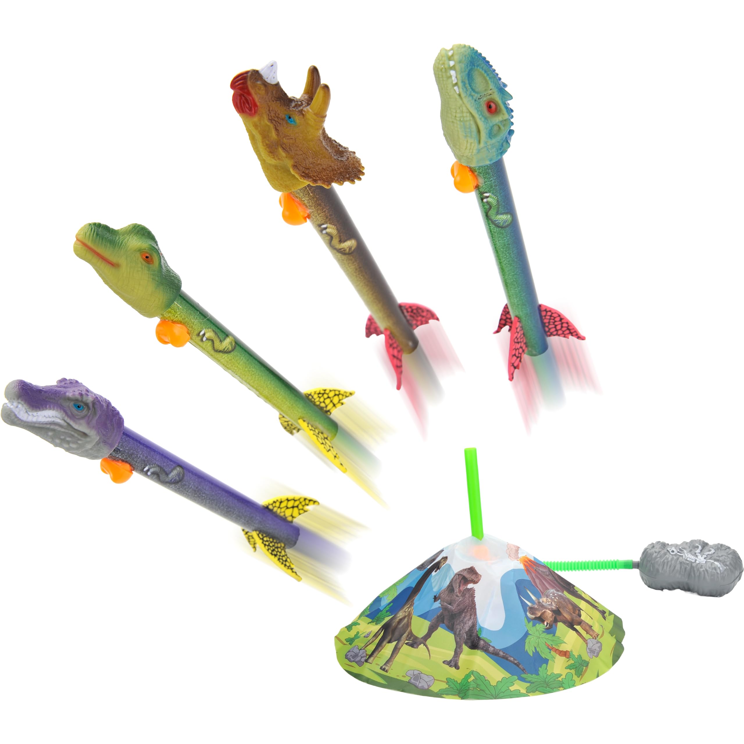 PowerTRC Dinosaur Toy Blasters Launchers | Launch up to 100 ft | 2 Launching Stands | 8 Dino Foam Head Colorful | Park, Backyard, Outdoor Play Toy Gifts for Kids Ages 3 4 5 6 7 8 9 10+