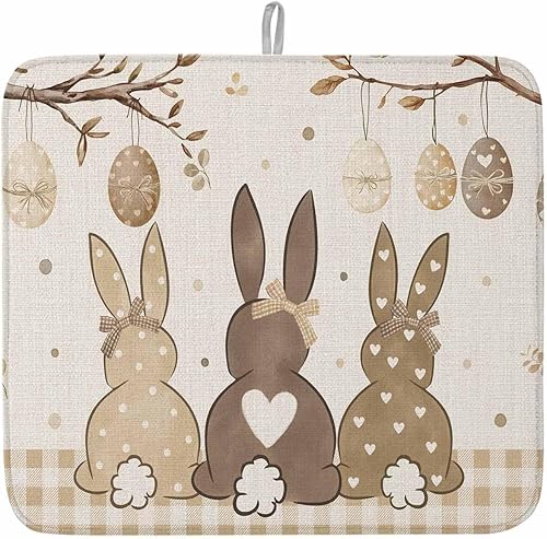 Dish Drying Mat Easter Eggs Spring Bunny Tail Dish Drying Mats for Kitchen Count