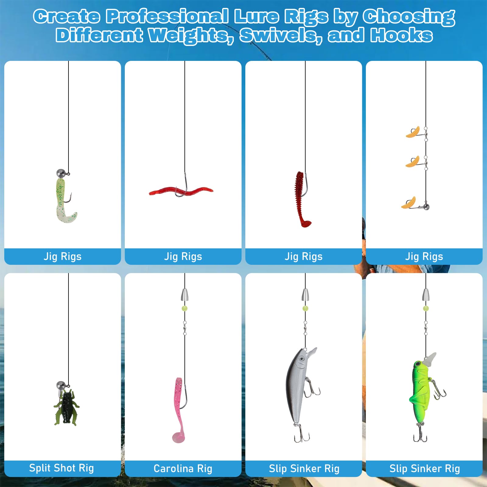 Juego de 153 señuelos de pesca con 29 variantes y caja de cebo – Wobbler, peces de goma, spinner para agua dulce y salada – Juego completo para principiantes y profesionales