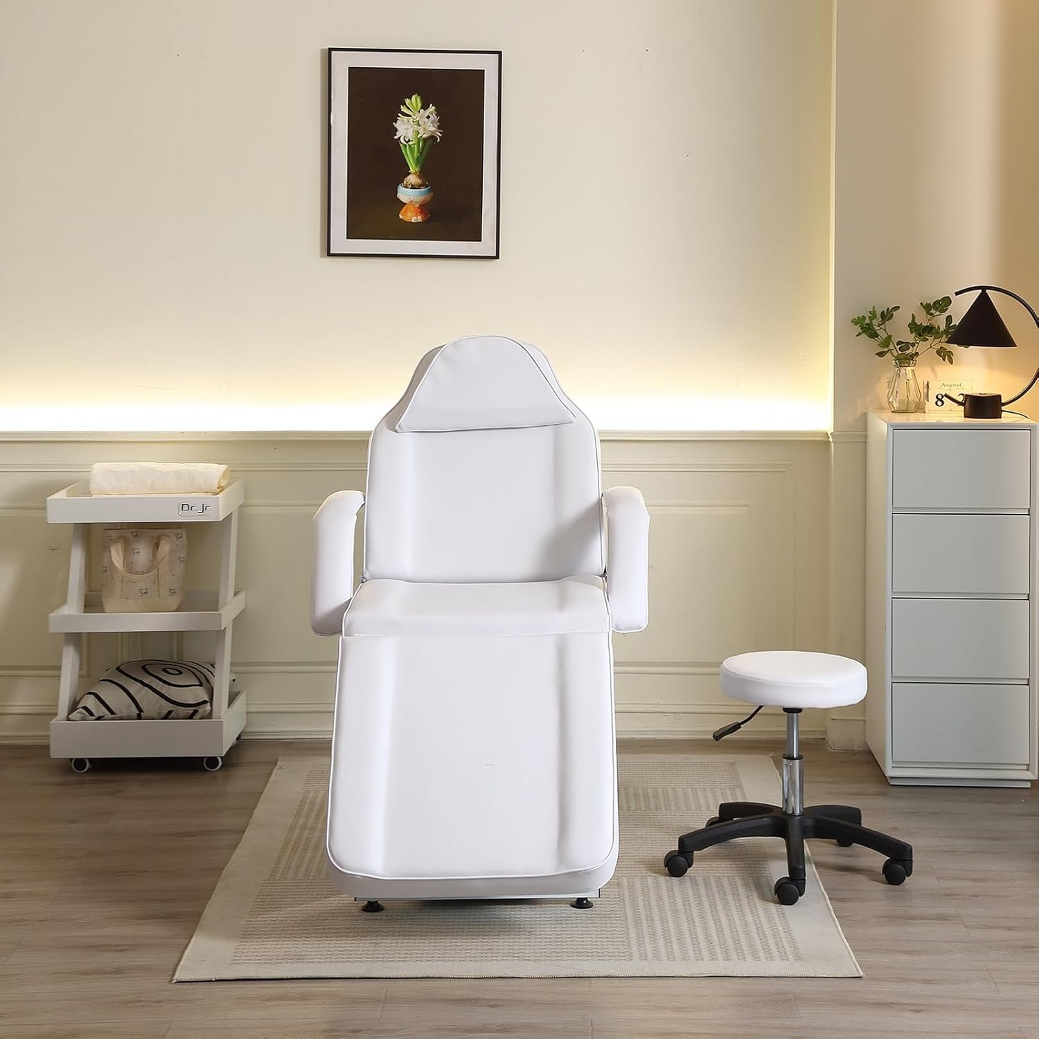 LSLIFE Professional Hydraulic Beauty Bett Aufzug Massage Bett Memory Spongemat Ergonomische verstellbare Armbänder wasserdicht PU Leder Für Schönheitssalons, SPA und Heim (Weiß)