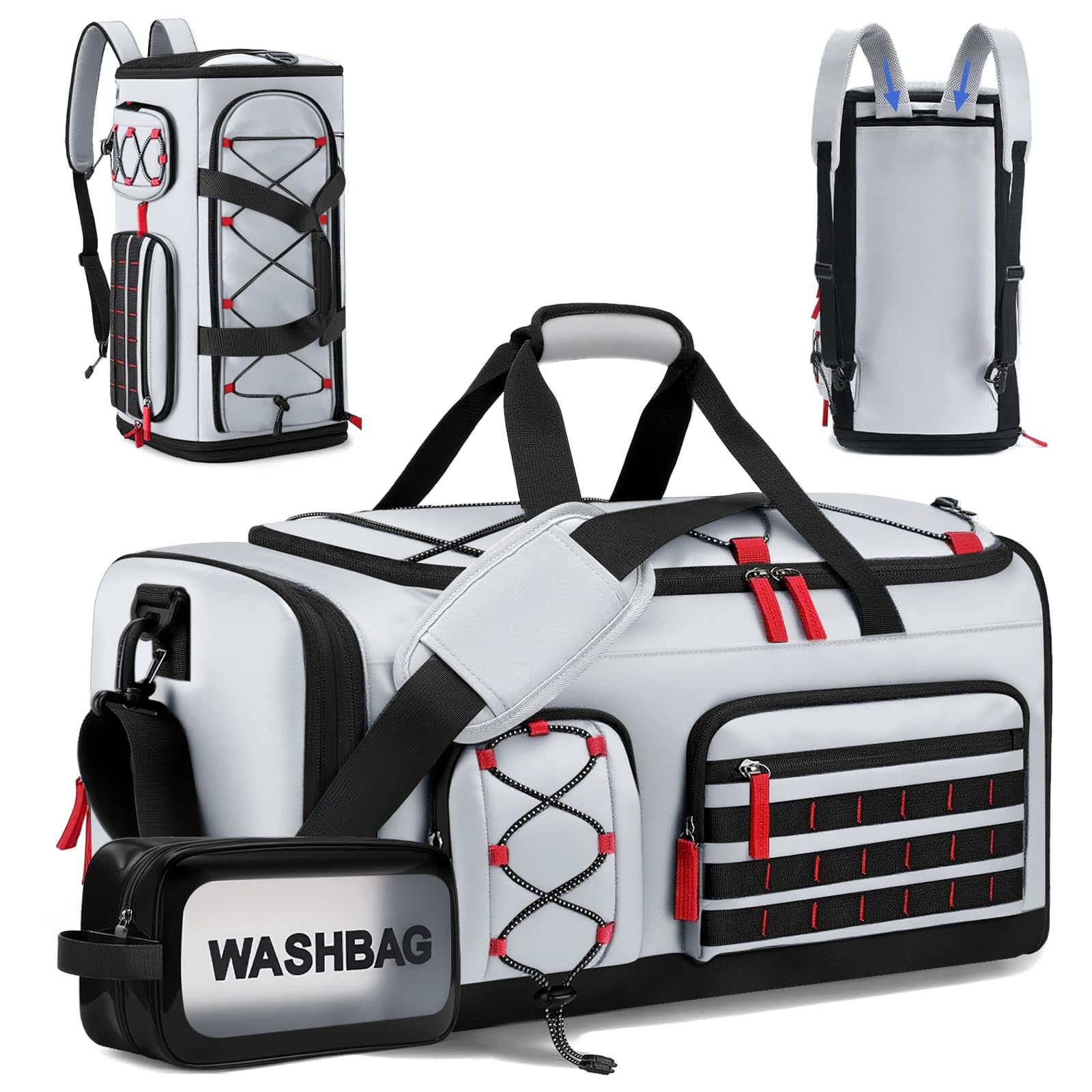 MIAOKE 35L Gym Bag, Sports Duffel Bag, Travel Duffel Bags with Shoe Compartment, Dry and Wet Separation Overnight Bag with Waterproof Pocket, for Men and Women, Enjoy a Relaxing Holiday (Gray)