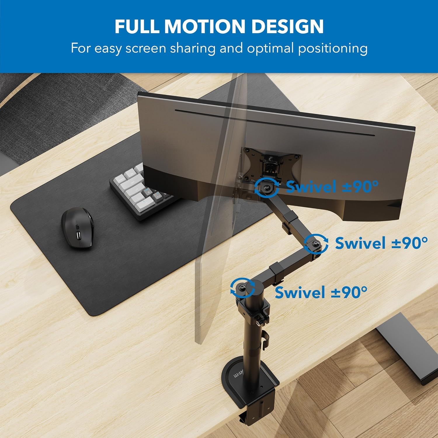 Jin Office Height Adjustable Monitor Stand Mount | Supports 13-32" Screens| 9KG Weight Capacity | Metal Black Powder Coated Single Monitors Arm Stand| Articulating Tilt and Swivel Display Desk Mount