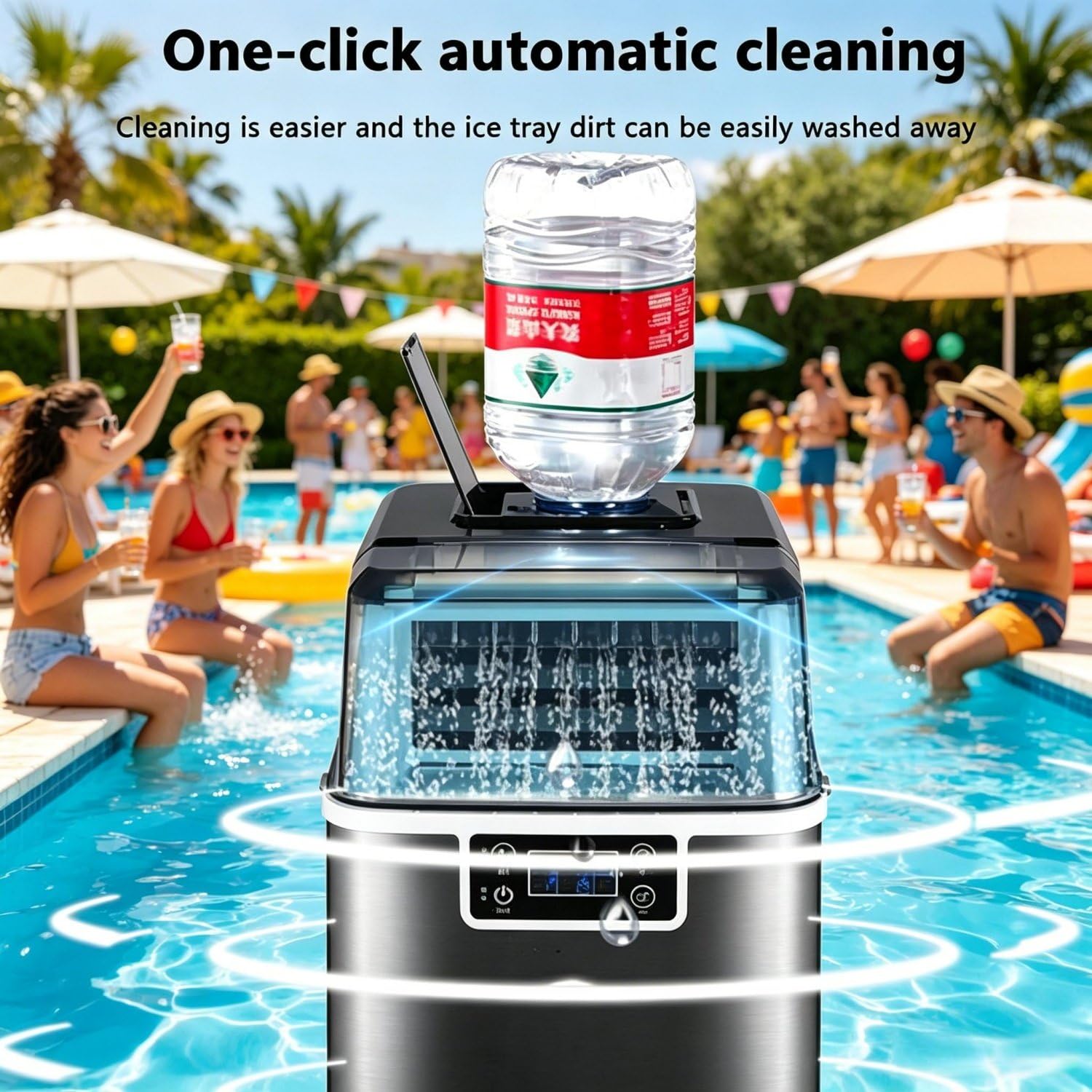 Generico Macchina per Il Ghiaccio da banco, Portatile e autopulente con cestello di Raccolta da 1,8 kg, Produzione giornaliera di 35 kg, Ideale per casa, Cucina, Ufficio, Bar e Feste.