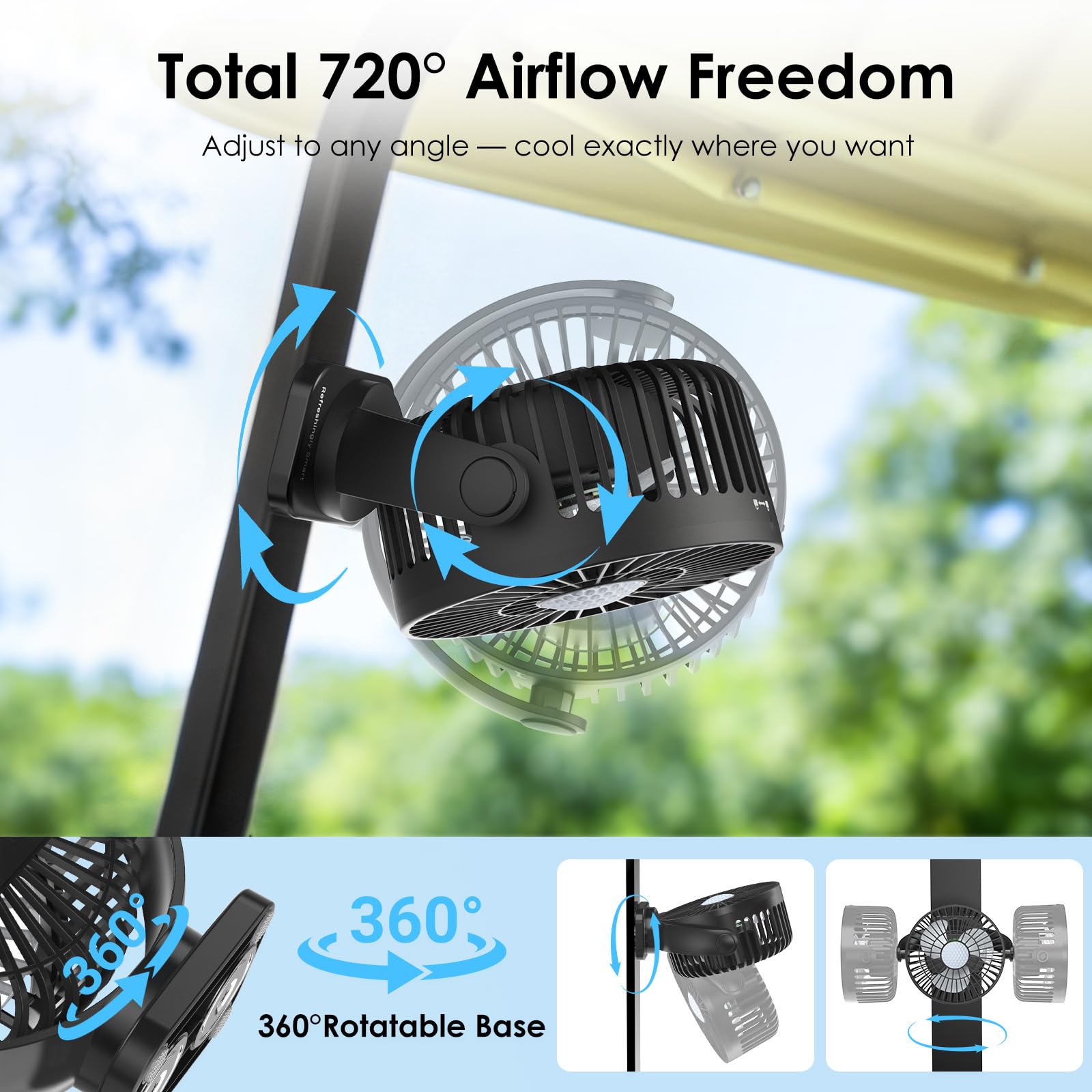 Minthouz Paquete de 2 ventiladores magnéticos recargables para carrito de golf con caja de almacenamiento