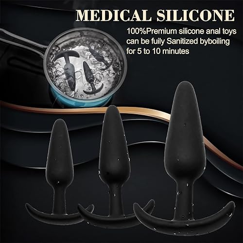 Miniatura 6 de Para un cómodo enchufe anal de silicona de uso prolongado, juego de 3 tapones anales de silicona, entrenador sexual anal, dilatador anal de masaje