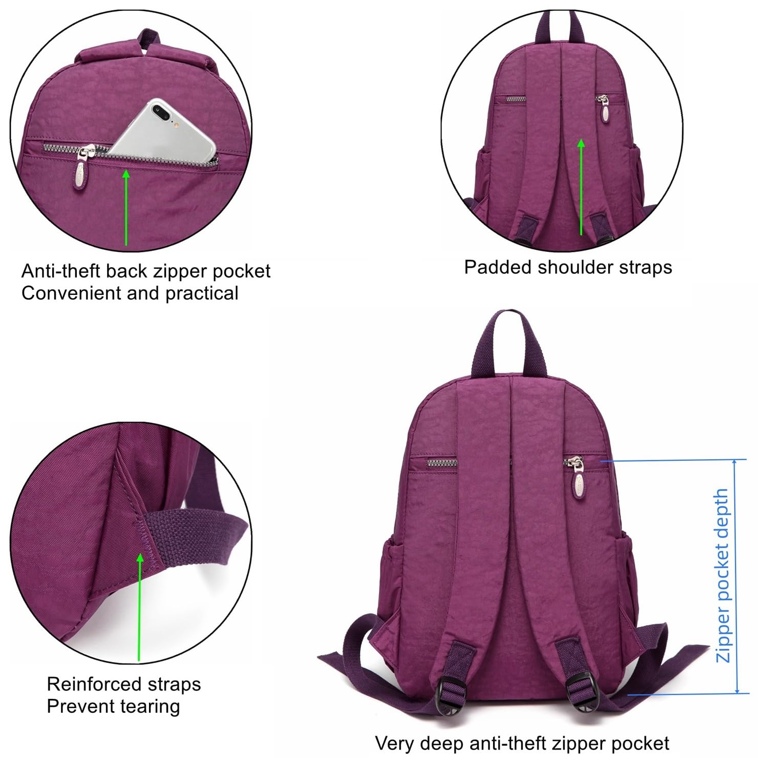 Mochila de tamaño pequeño, duradera y ligera para mujeres, niñas y niños, senderismo, viajes, deportes, Púrpura, Pequeño, Moda 8