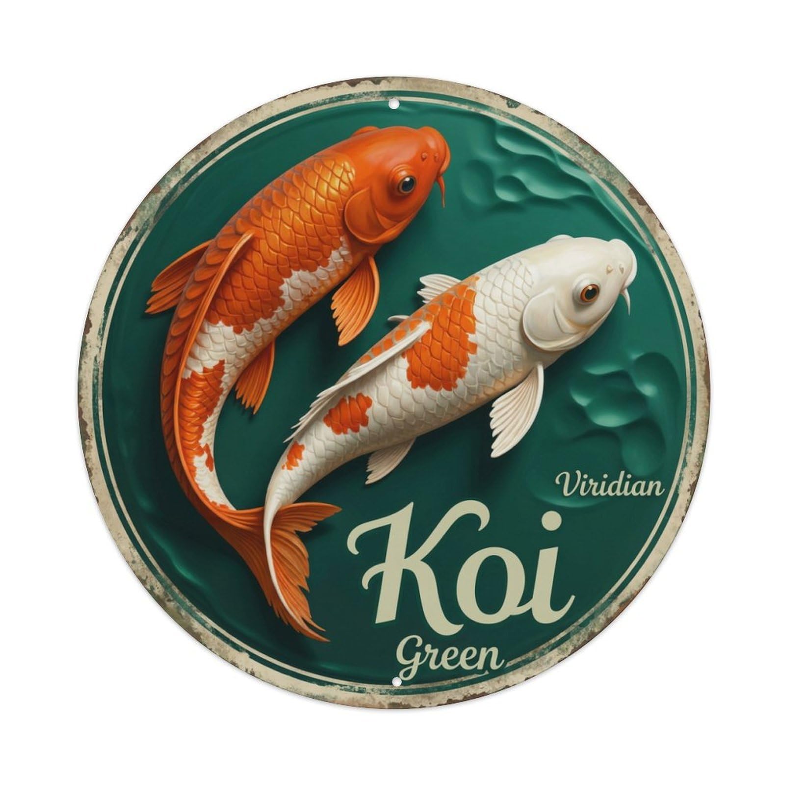 Koi Fish Viridian Green Waters Deep Rich Vibrant Lush Metal Tin Sign