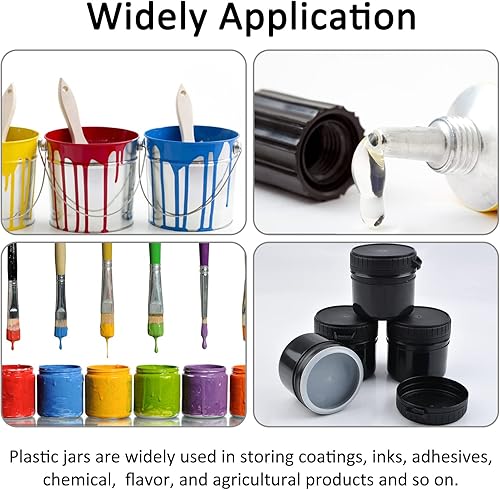 Miniatura 6 de WANDIC Latas de pintura de plástico, 4 tarros de pintura de plástico vacíos negros de 6.8 fl oz, recipientes de almacenamiento con tapa de sello