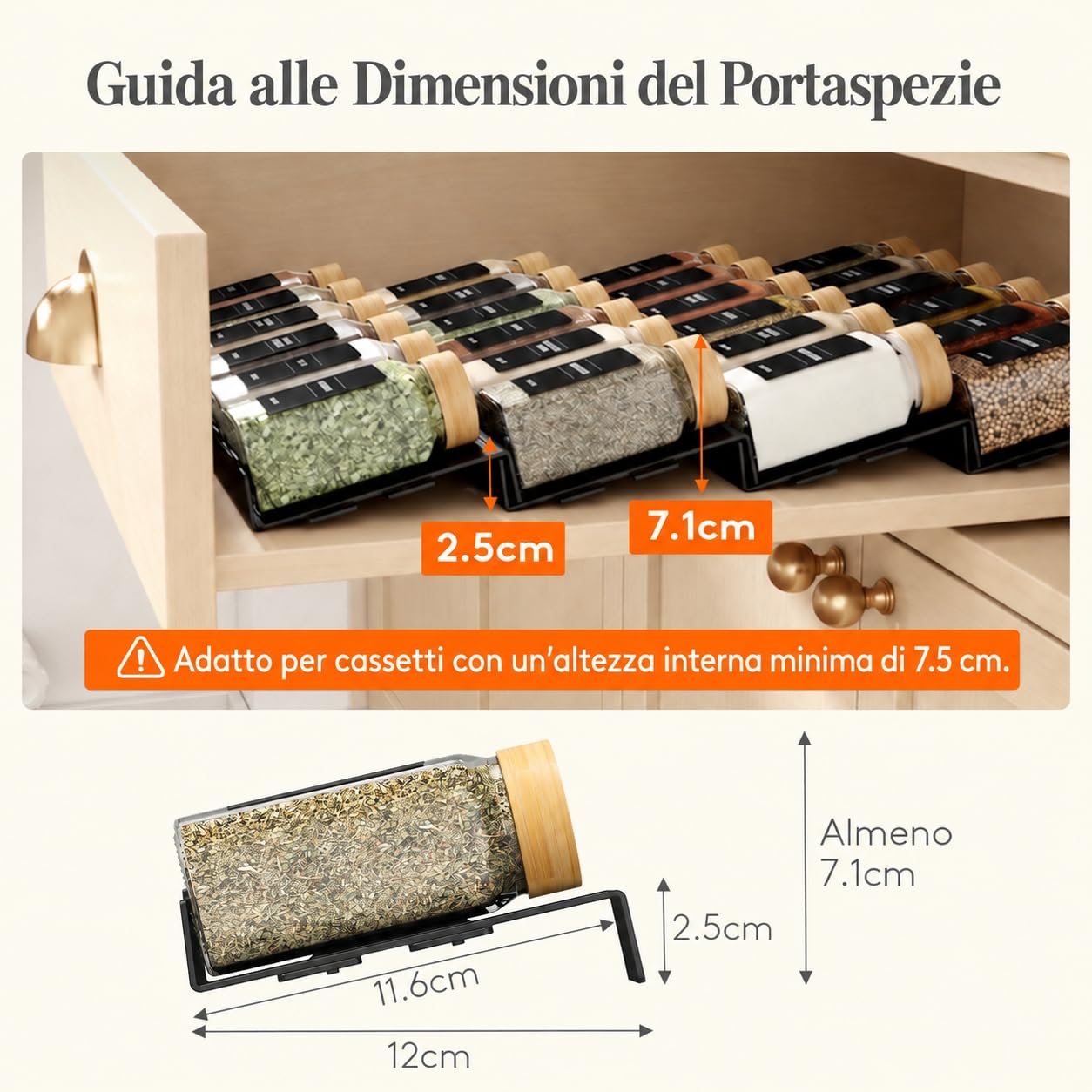 Lifewit Portaspezie con 24 barattoli per spezie e 250 etichette per spezie, organizer regolabile per spezie con coperchio in bambù, inserto per cassetti da cucina, inserto per spezie con barattoli