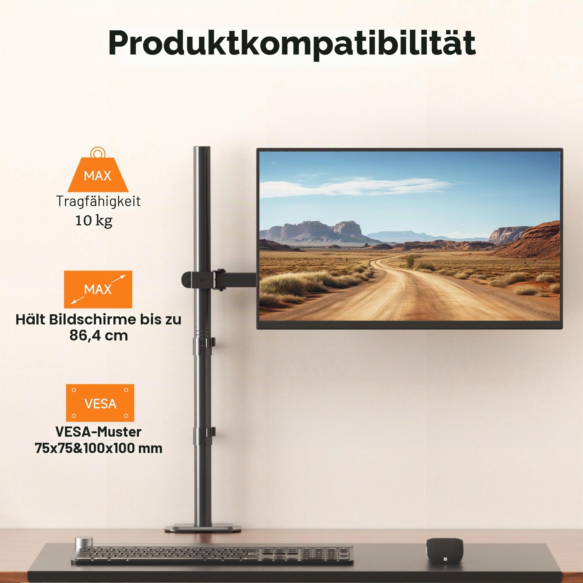 Bracwiser einzelnen Voll einstellbare Stehhöhe Monitorarm Standhalterung 800 mm hoch für Monitor Computerbildschirm 13 15 17 19 20 22 23 24 26 27 30 32 Zoll VESA 75 100 MD7821
