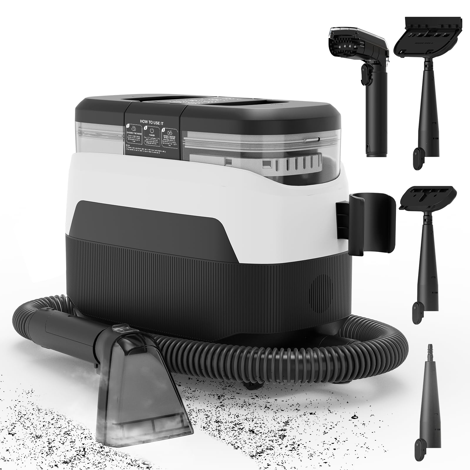Dampfreiniger 1650W Polsterreiniger Gerät Nasssauger Waschsauger mit Starker Saugkraft, 1250ML Wassertank, Hochtemperaturdampf Teppichreiniger für Teppich, Sofa, Vorhänge, Polster, Autositz