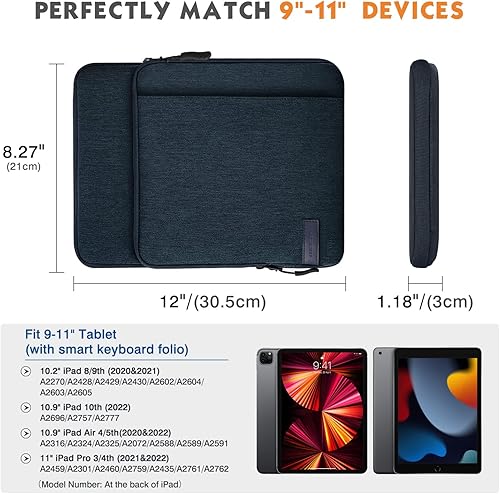 Miniatura 2 de MoKo Funda de transporte para tablet de 9 a 11 pulgadas con bolsillos de almacenamiento para iPad Air 5 de 10.9 pulgadas 2022, iPad Pro 11 20212020,