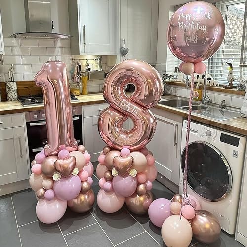 Vista 46 de Globos de oro rosa con el número 80, globos gigantes grandes de 40 pulgadas, globos de aluminio de Mylar de oro rosa con números 80 para fiesta