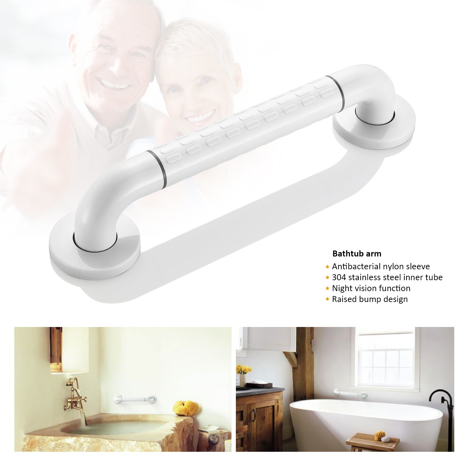 BONADE Maniglione Bagno Disabili, Maniglia Doccia Anziani Antiscivolo, Maniglie Doccia in Acciaio Inossidabile Nylon per Disabili Anziani Gravida Bambini e Persone con Mobilità Ridotta, 35cm