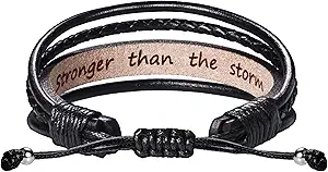 Leather Bracelets for Men Women Inspirational Gifts for Him Her Handmade Black Braided Motivational Birthday Gift for Boyfriend Husband Dad Anniversary Christmas Mens Stocking Stuffers