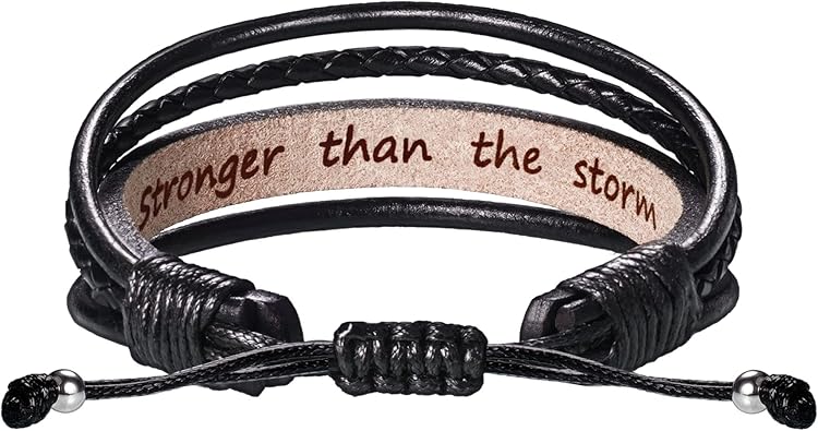 Leather Bracelets for Men Women Inspirational Gifts for Him Her Handmade Black Braided Motivational Birthday Gift for Boyfriend Husband Dad Anniversary Christmas Mens Stocking Stuffers