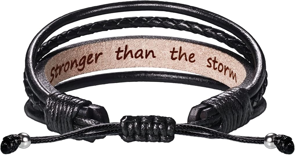 Leather Bracelets for Men Women Inspirational Gifts for Him Her Handmade Black Braided Motivational Birthday Gift for Boyfriend Husband Dad Anniversary Christmas Mens Stocking Stuffers