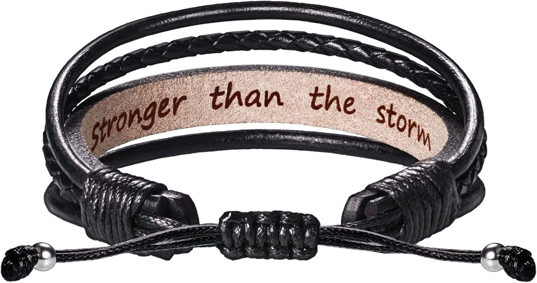Leather Bracelets for Men Women Inspirational Gifts for Him Her Handmade Black Braided Motivational Birthday Gift for Boyfriend Husband Dad Anniversary Christmas Mens Stocking Stuffers