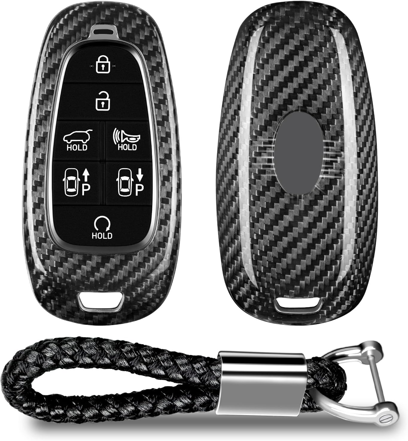 T-carbon Key Fob Cover Compatible with Hyundai Real Glass Fiber Key Fob Protector fits for Hyundai Palisade Accessories Ioniq 5 Tucson Sonata Santa fe Buttons Key Case,Siverblack