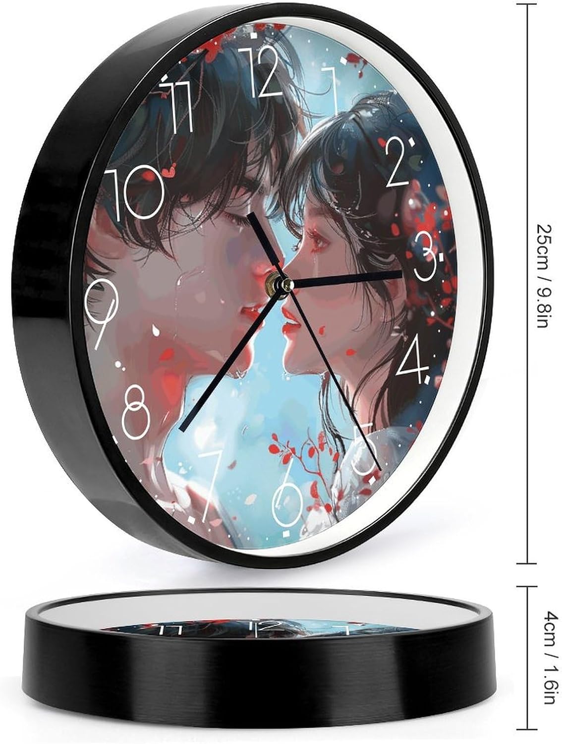 Anime Style Couple Round Wall Clock Silent Clock 10 Inch image 2