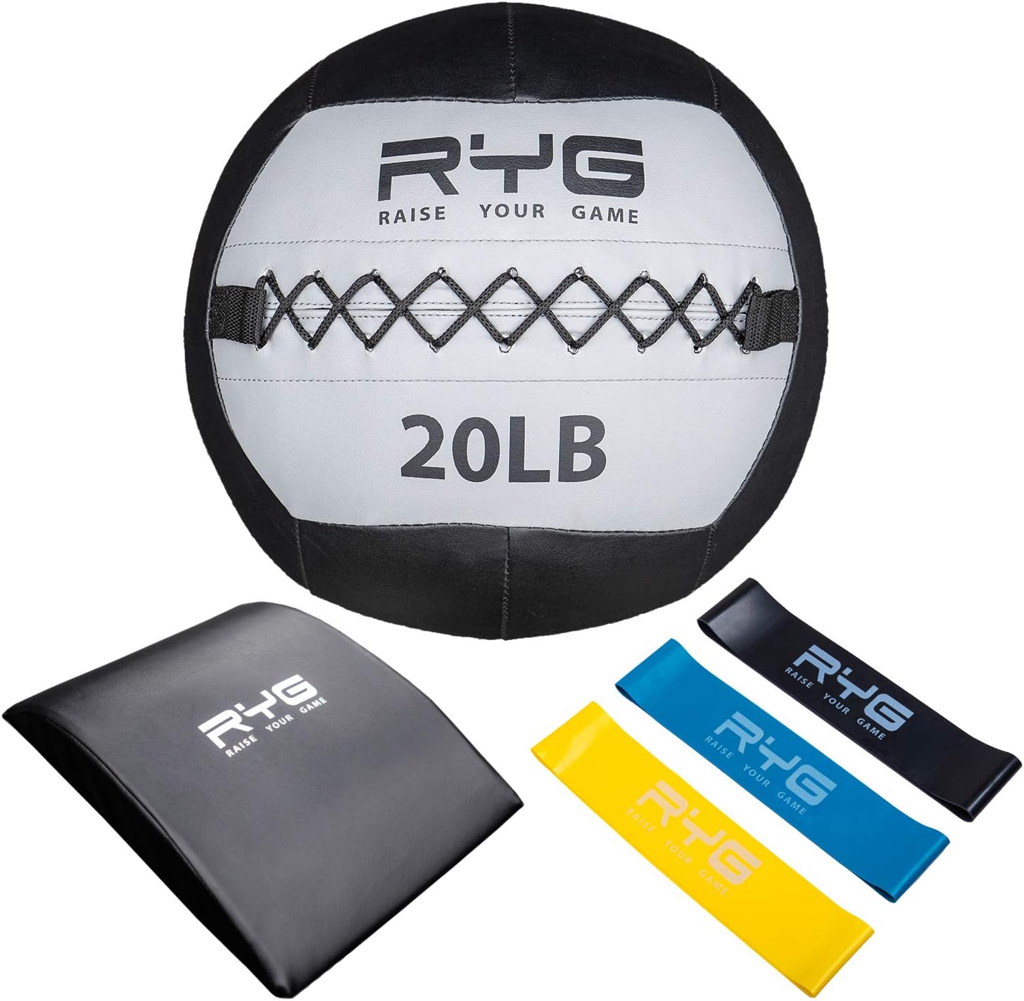 Raise Your Game Wall Ball Core Workout Set with Ab Mat, Soft Crossfit Medicine Ball for Muscle Building, Core & Plyometric Training