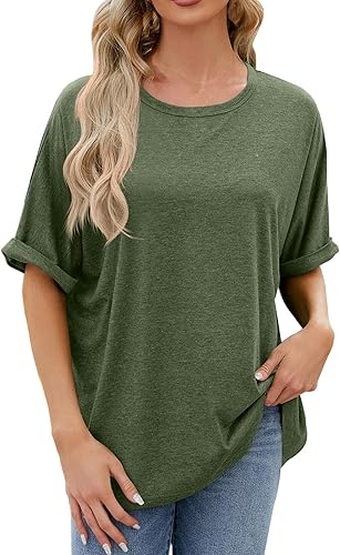 Camisetas de talla grande para mujer, camisas de verano de manga corta, cuello redondo, ajuste holgado, camisetas casuales, camiseta básica 2024,