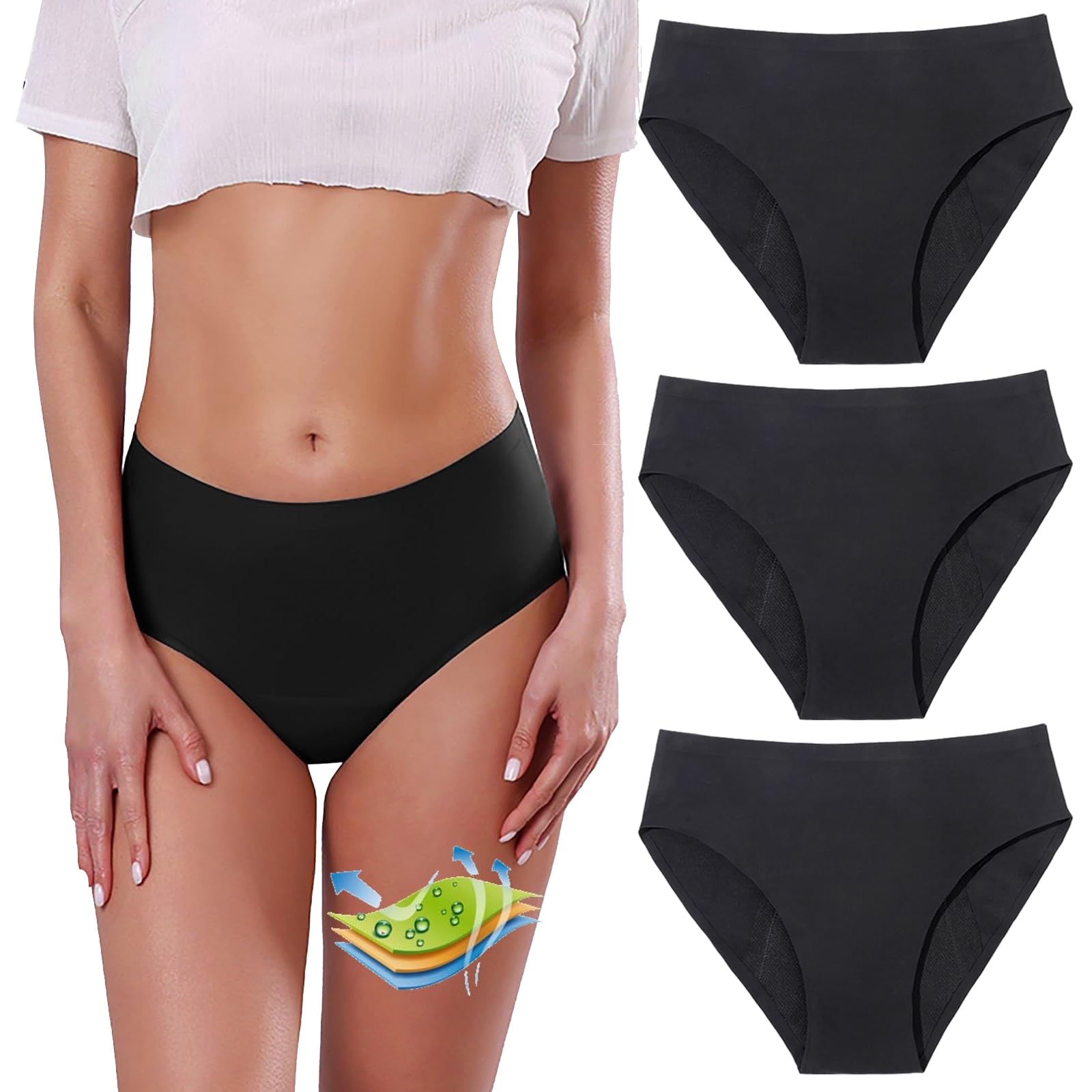 3er Pack Periodenhose zum Schwimmen Damen Perioden Badeanzug 4 Schichten Auslaufsicher Periodenhose Frauen Periodenunterschwäsche High Waist Basic Slip Bikinihose für Teenager Mädchen