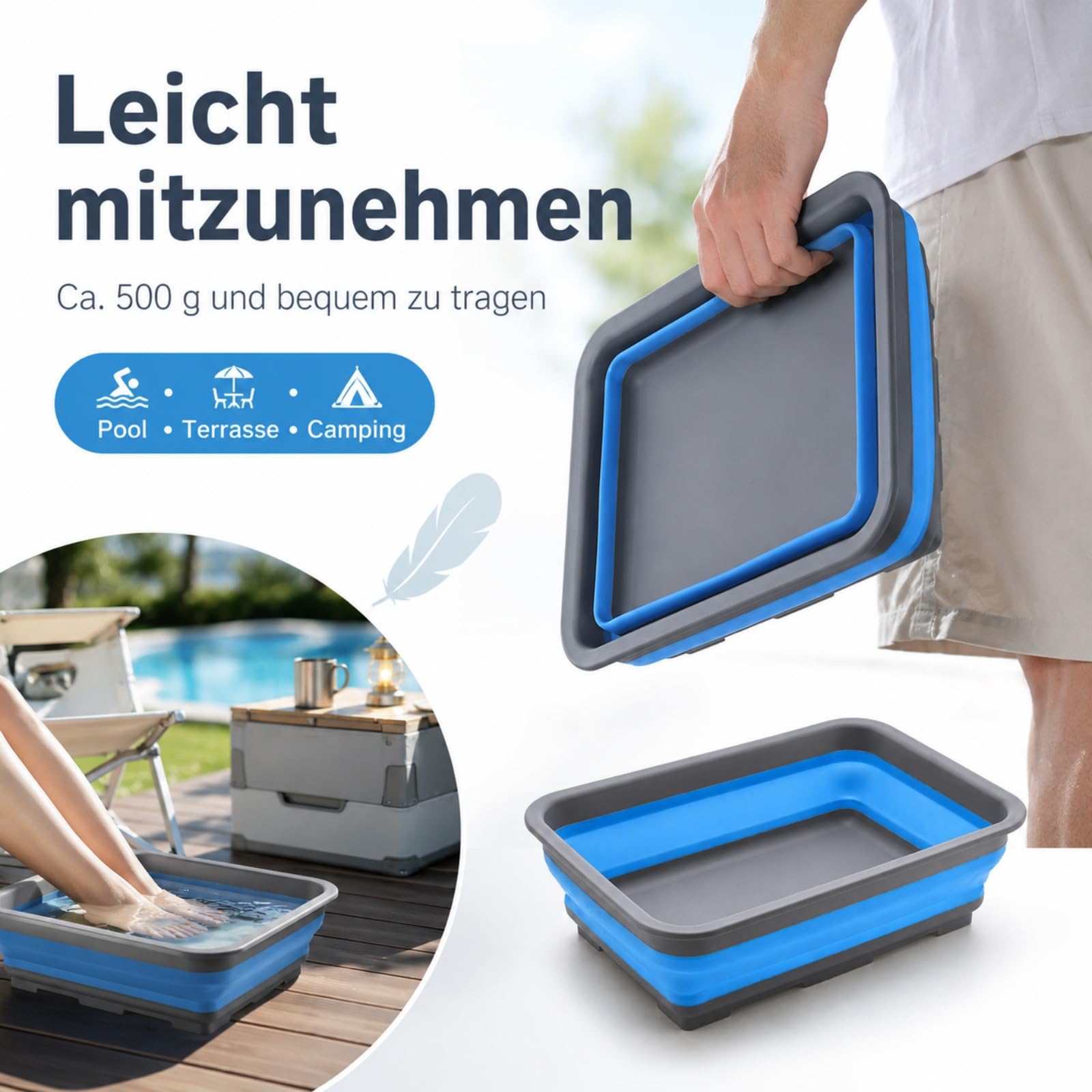 Pool Fußwanne Faltbar, Fußbecken Pools, Tragbare Fussbadewanne, Fußwaschwanne für Aufstellpool, Fußreinigungs Einweichwanne, Kompaktes Fußbad