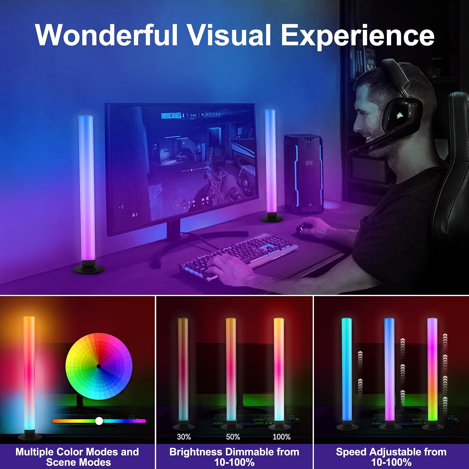 Smart LED Light Bars, Gaming Lights RGB Flow Light Bars 16 Million Colors Multiple Lighting Effects TV Backlights, Remote Control and App Control, Music Sync for PC, Room... - Image 4
