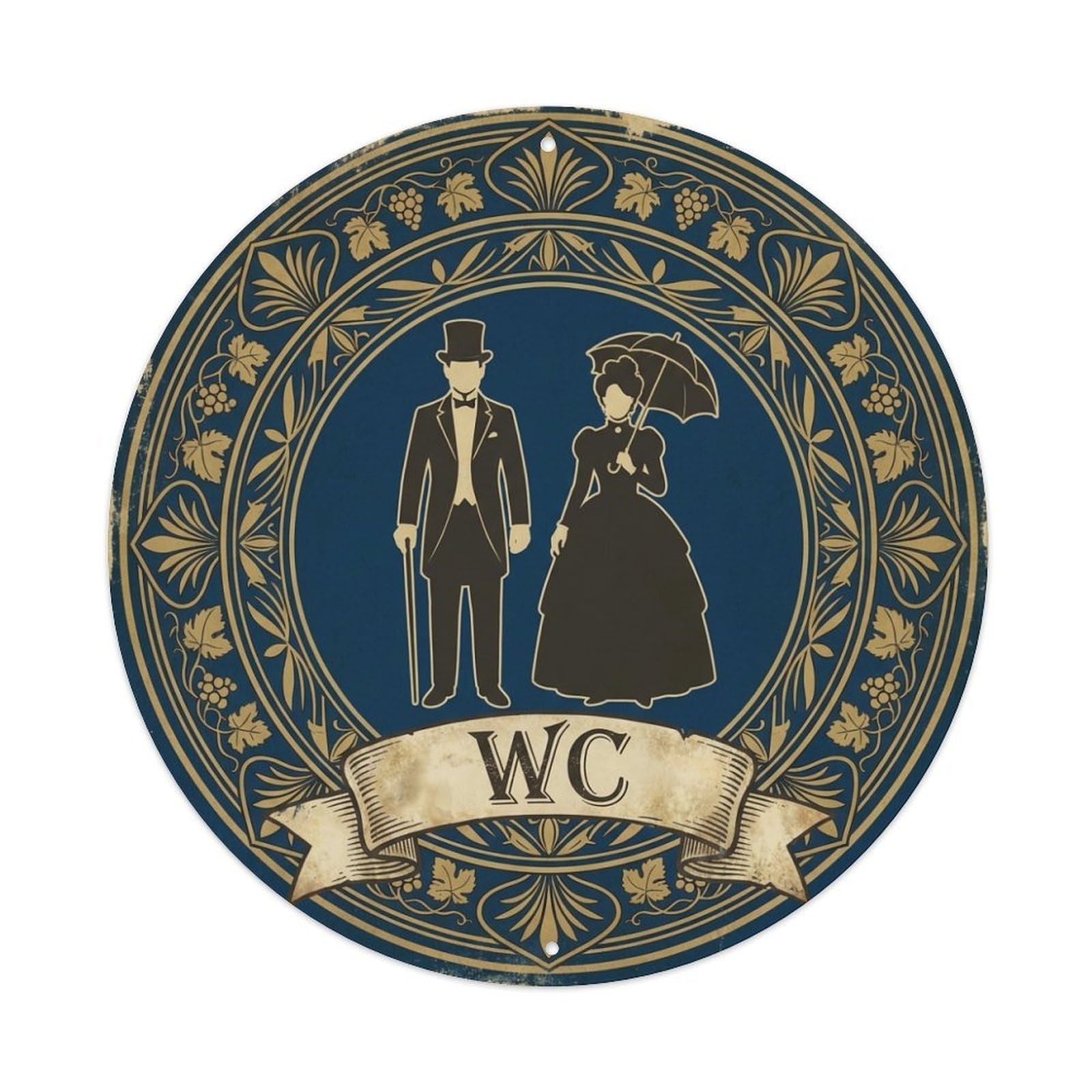 WC Art Deco Restroom Sign Ladies Gents Metal Tin Sign