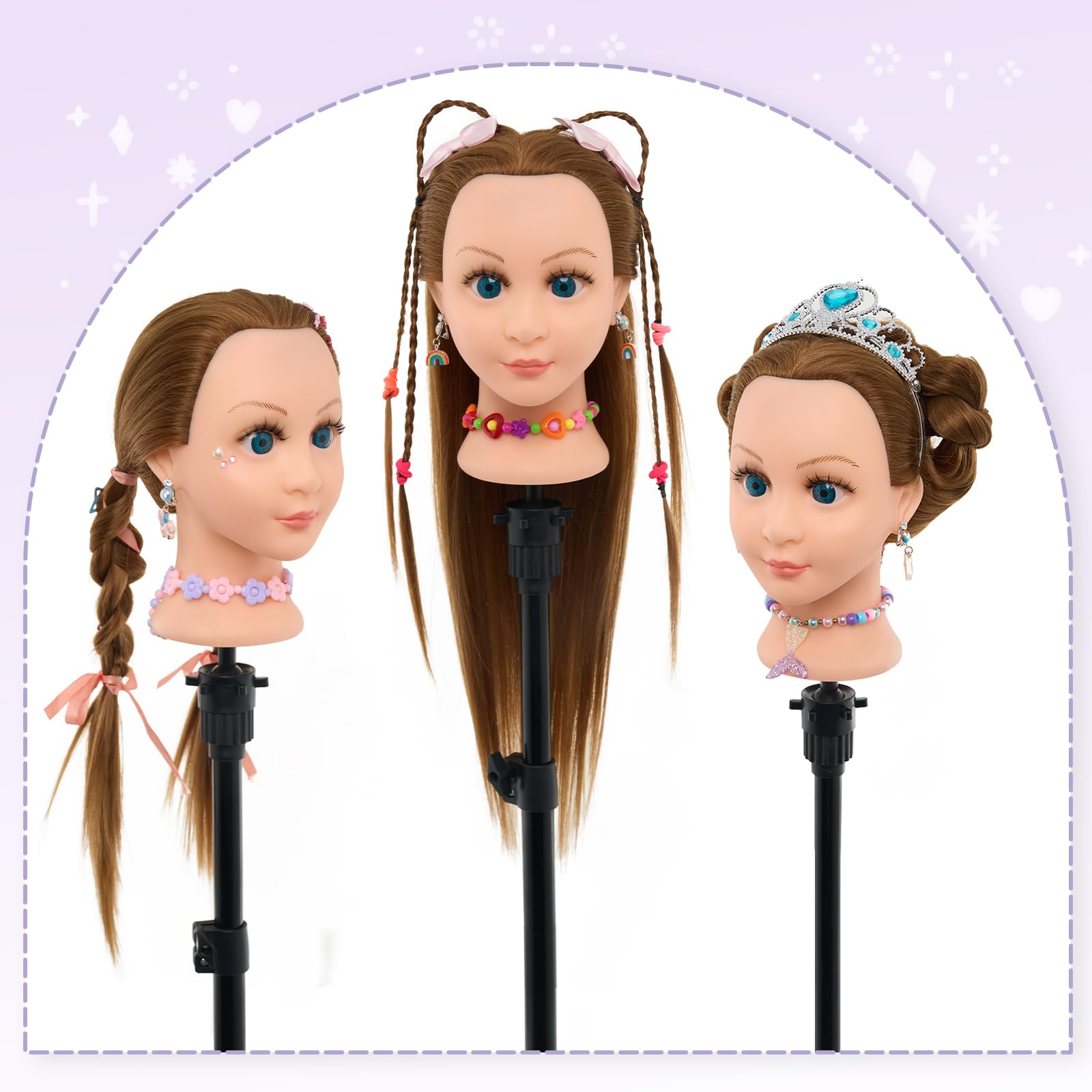 Neverland Beauty 22" Frisierkopf 60% Echthaar Übungskopf - Puppenkopf zum Frisieren Trainingskopf für Friseure mit Klemme und DIY Haare Frisuren Set
