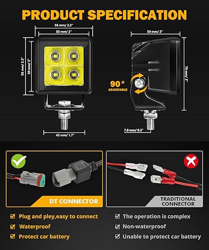 Miniatura 4 de Auxbeam Luz LED para cápsulas, 2 pulgadas, color blanco, para todo terreno, focos de enfoque, haz de punto todoterreno de 4800 lúmenes, luces de