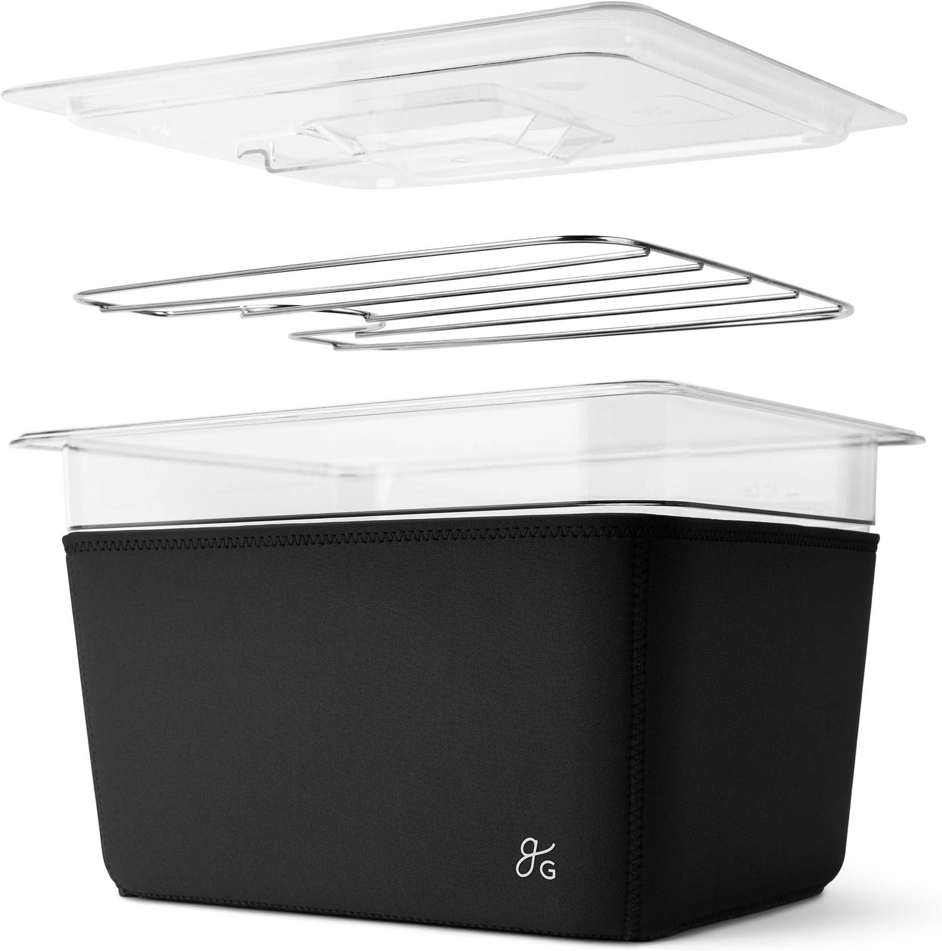 Greater Goods Sous Vide Container 12 Qt with Stainless Steel Rack, Insulation Sleeve, and Lid, (Onyx Black)