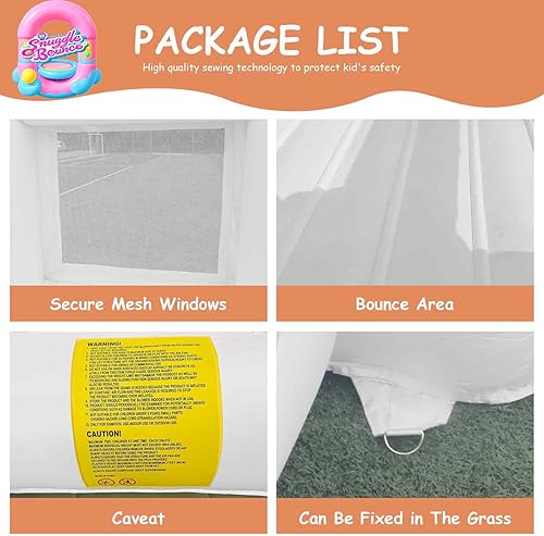 Miniatura 6 de Castillo inflable blanco de 12.5 x 7.1 pies con tobogán y piscina de bolas, juguetes para interiores y exteriores para niños activos utilizados para