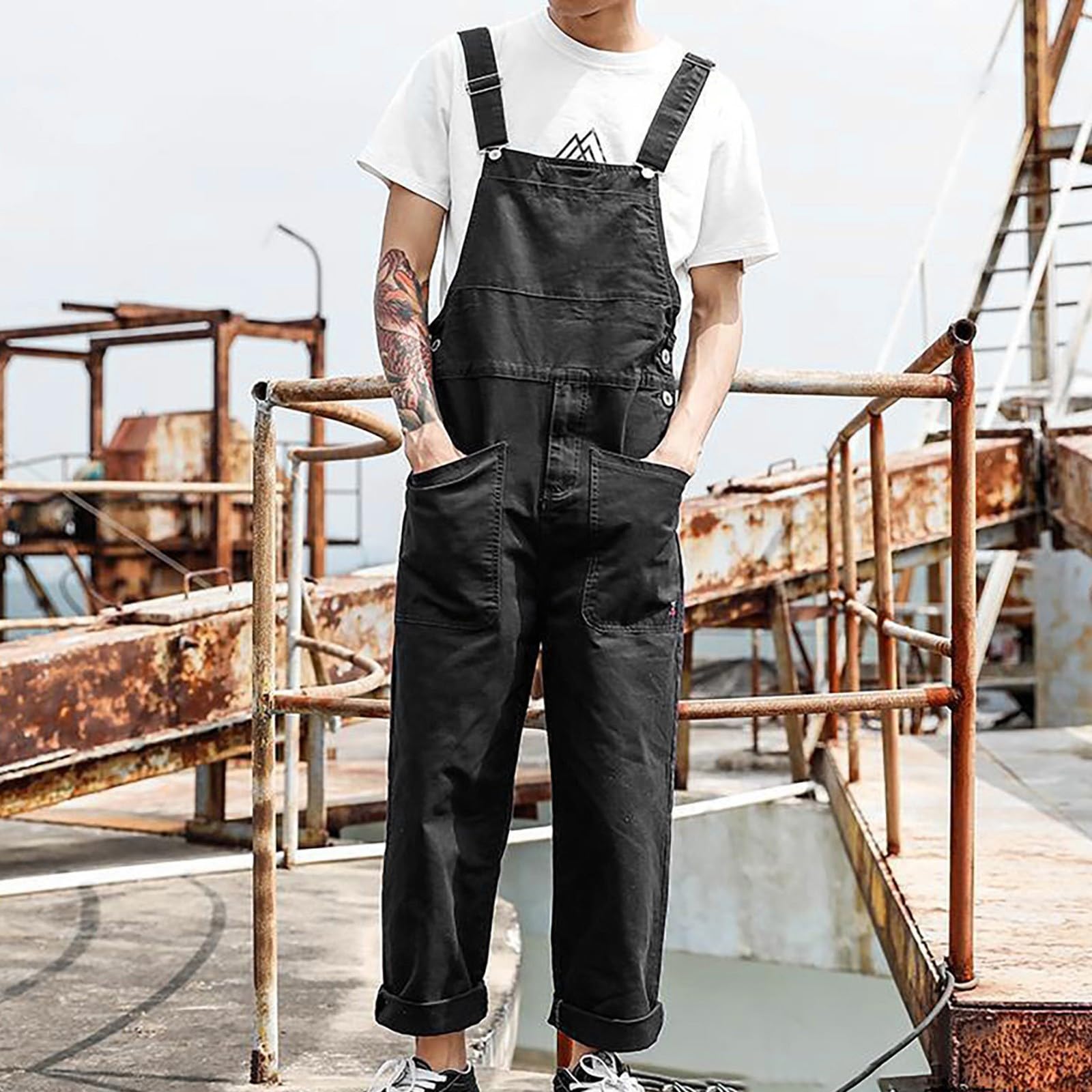 Generisch Peto largo con bolsillos multifunción, ropa de trabajo para artesanos, albañiles, techadores, carpinteros, electricistas y muchos otros petos para hombre, pantalones de trabajo, pantalones