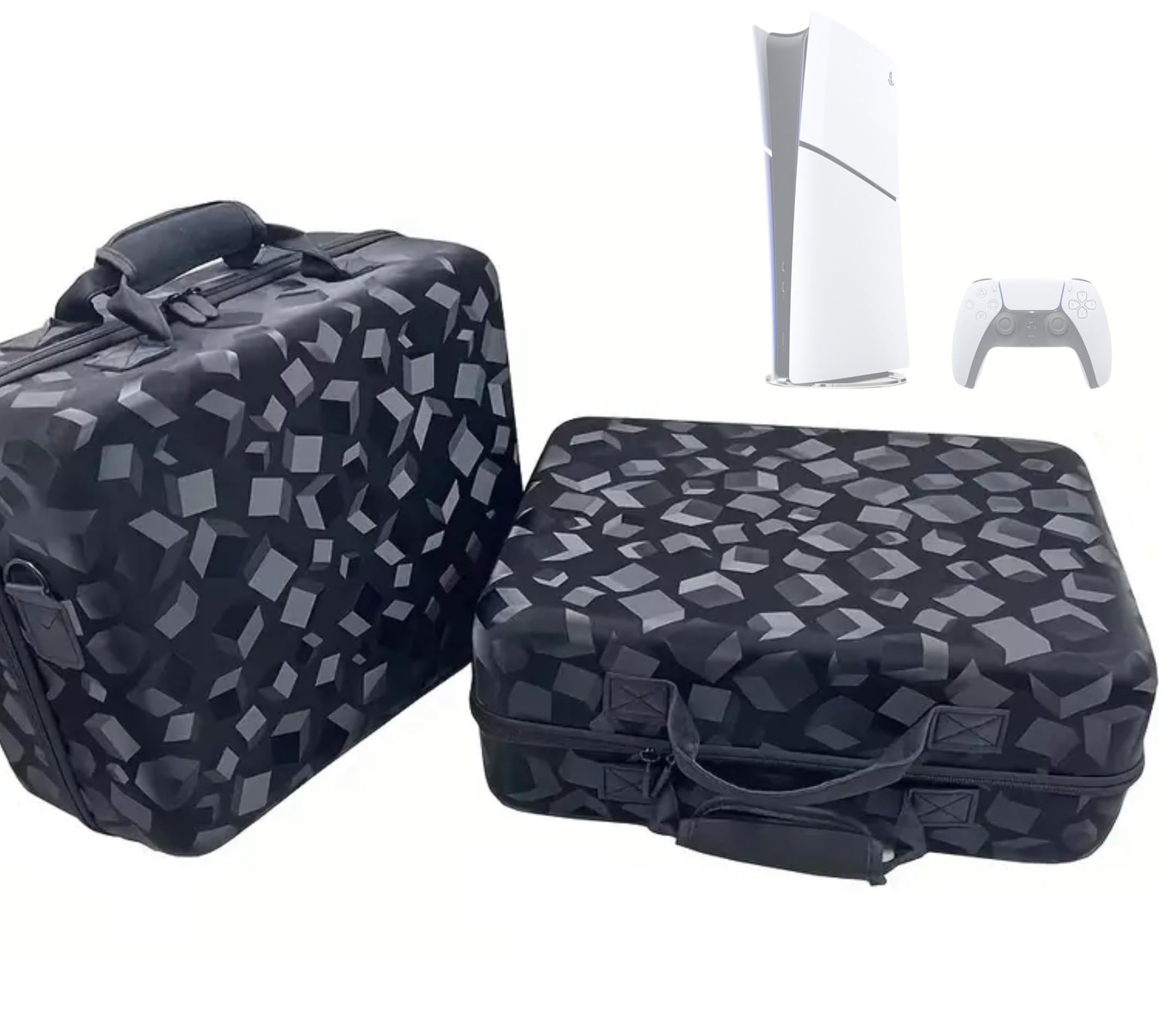 TMG Hard Shell Carrying Case Compatible with 5 Slim Console New Model,Console Bag (Disc/Digital Edition), PS5 DualSense Controllers, Headset and Gaming Accessories (3D-Black )-image-4