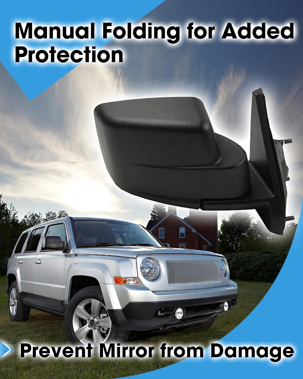Right Passenger Side Mirror Fit for Jeep Patriot 2007 2008 2009 2010 2011 2012 2013 2014 2015 2016 2017 Replace CH1321281 5155456AK, Right Side Rear View Mirror Non-Heated with Manual Folding