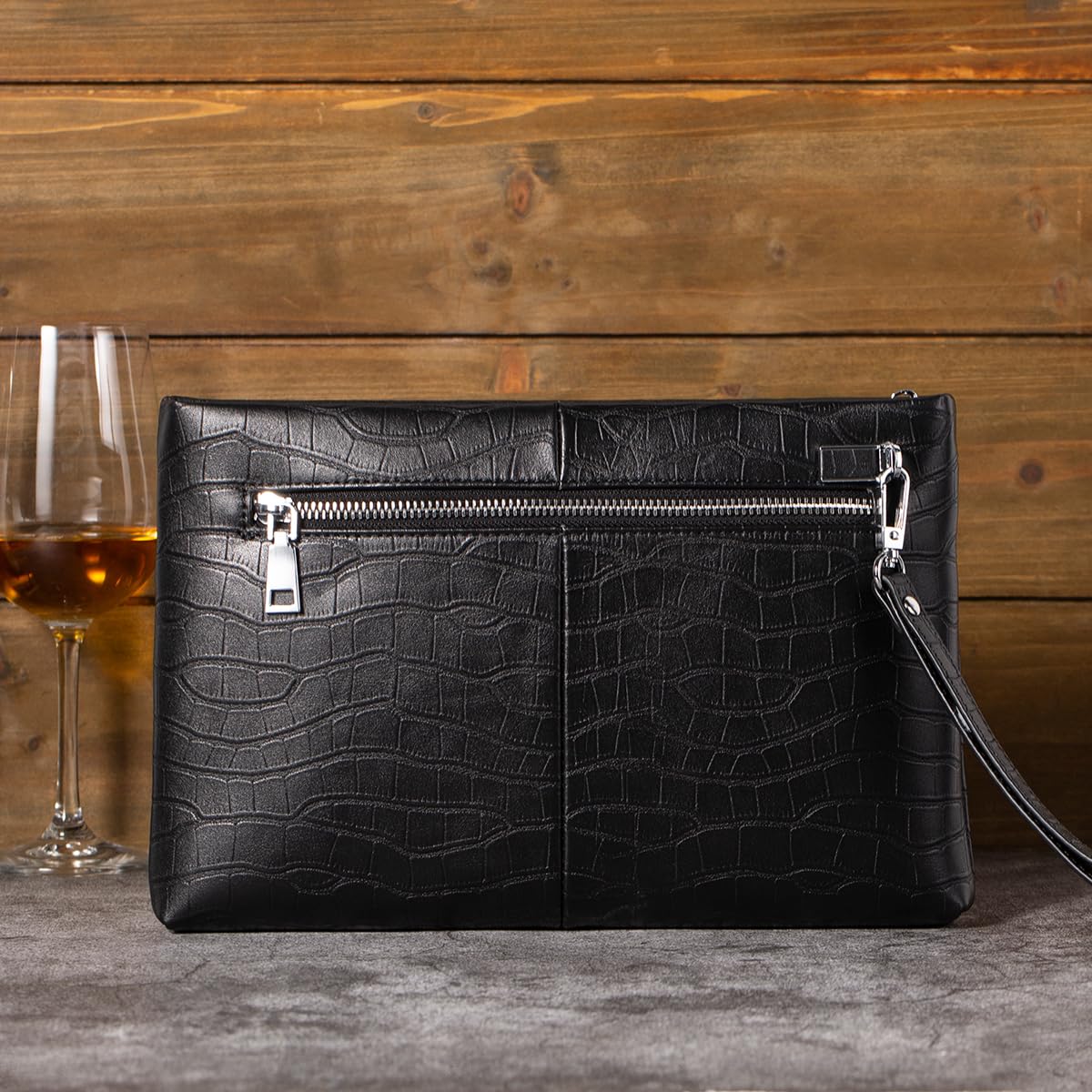 Pochette in vera pelle per uomo borsa da polso borsa da lavoro grande portafoglio borsa busta