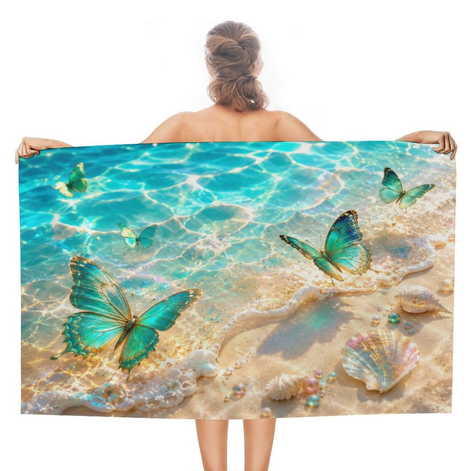 Anceky Butterfly Beach Seashell Ocean Oversized Beach Towel Quick Dry Sand Free Microfiber Travel Towel Lightweight Multi Purpose Beach Blanket Pool Gym Bath Towel 51x31 in